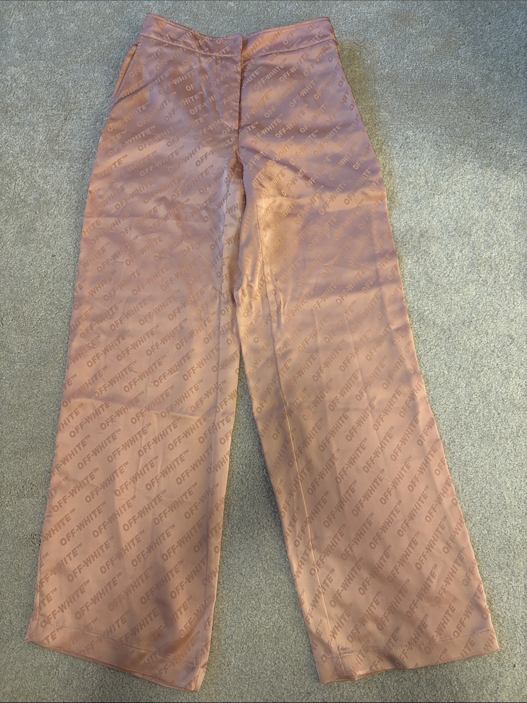 Off-White Pink Satin Wide-Leg Logo Pants